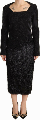 Masha Ma Black Studs Embellished Long Sleeves Sheath Midi Dress -   -  Masha Ma.